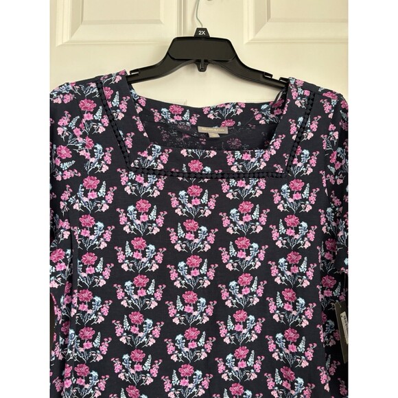 Style & co Navy Blue Floral Multi-Color Top with 3/4 Sleeve Plus Size 1X/2X/3X - Picture 4 of 5